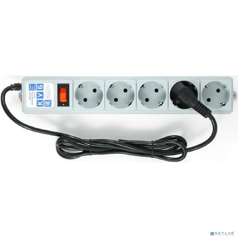Сетевой фильтр POWER CUBE 1,9 м.* 5 розеток, серый — фото 1