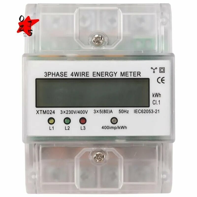 (H T F X) 3-фазный 4-проводный счетчик энергии 220 / 380V 5-80A Потребление KWh метр Установка на DIN-рейку Цифровой измеритель мощности
