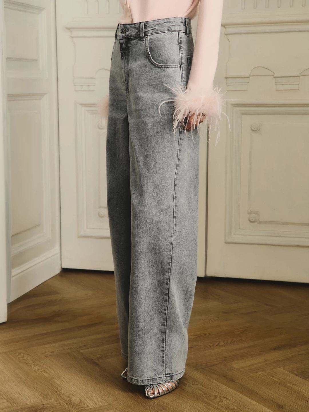 Джинсы классические  1, размер 2XS, серый меланж — фото 1