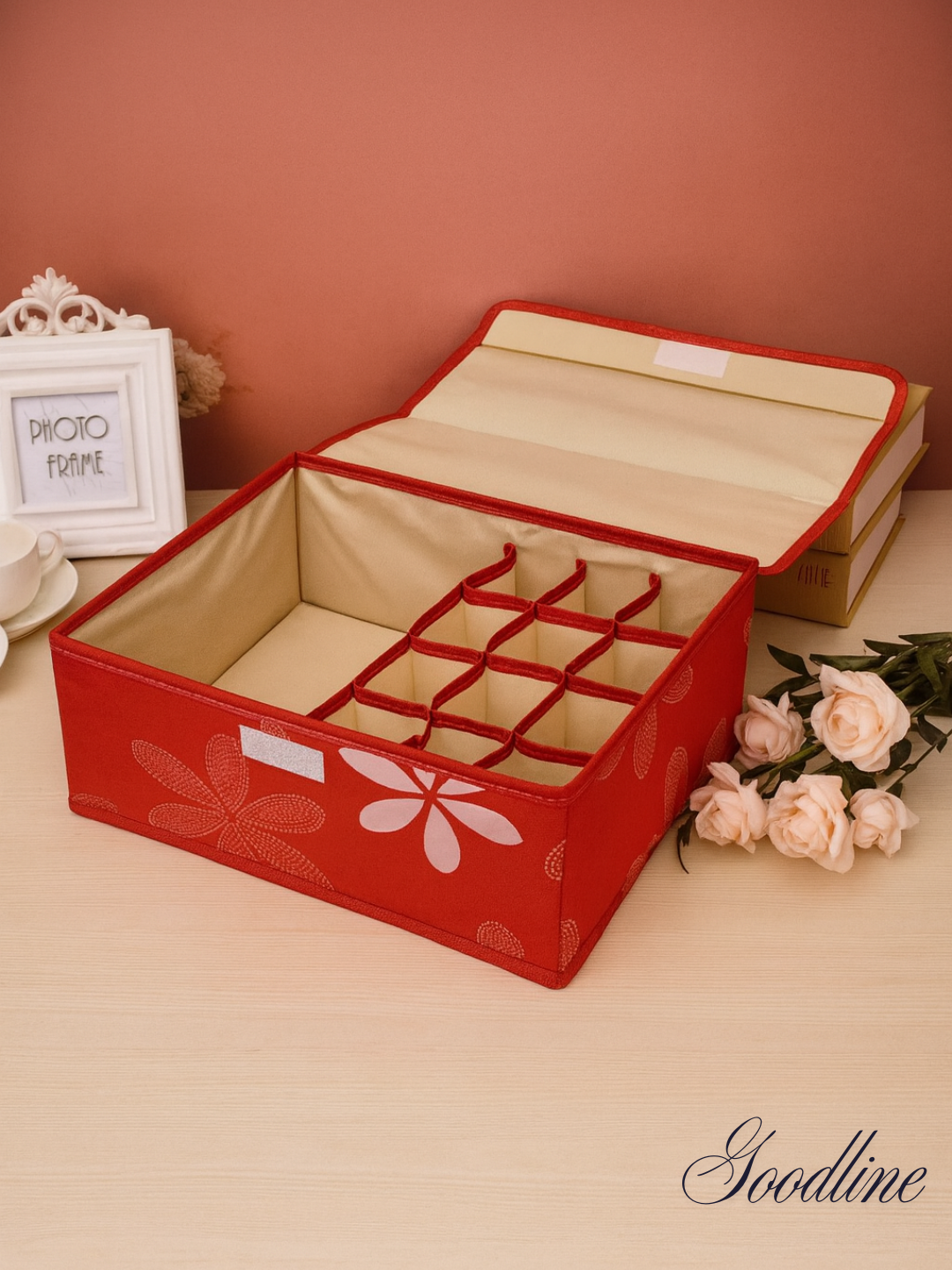 Ящик для хранения нижнего белья "Органайзер для одежды", 13 секций, Оксфордская ткань, красный