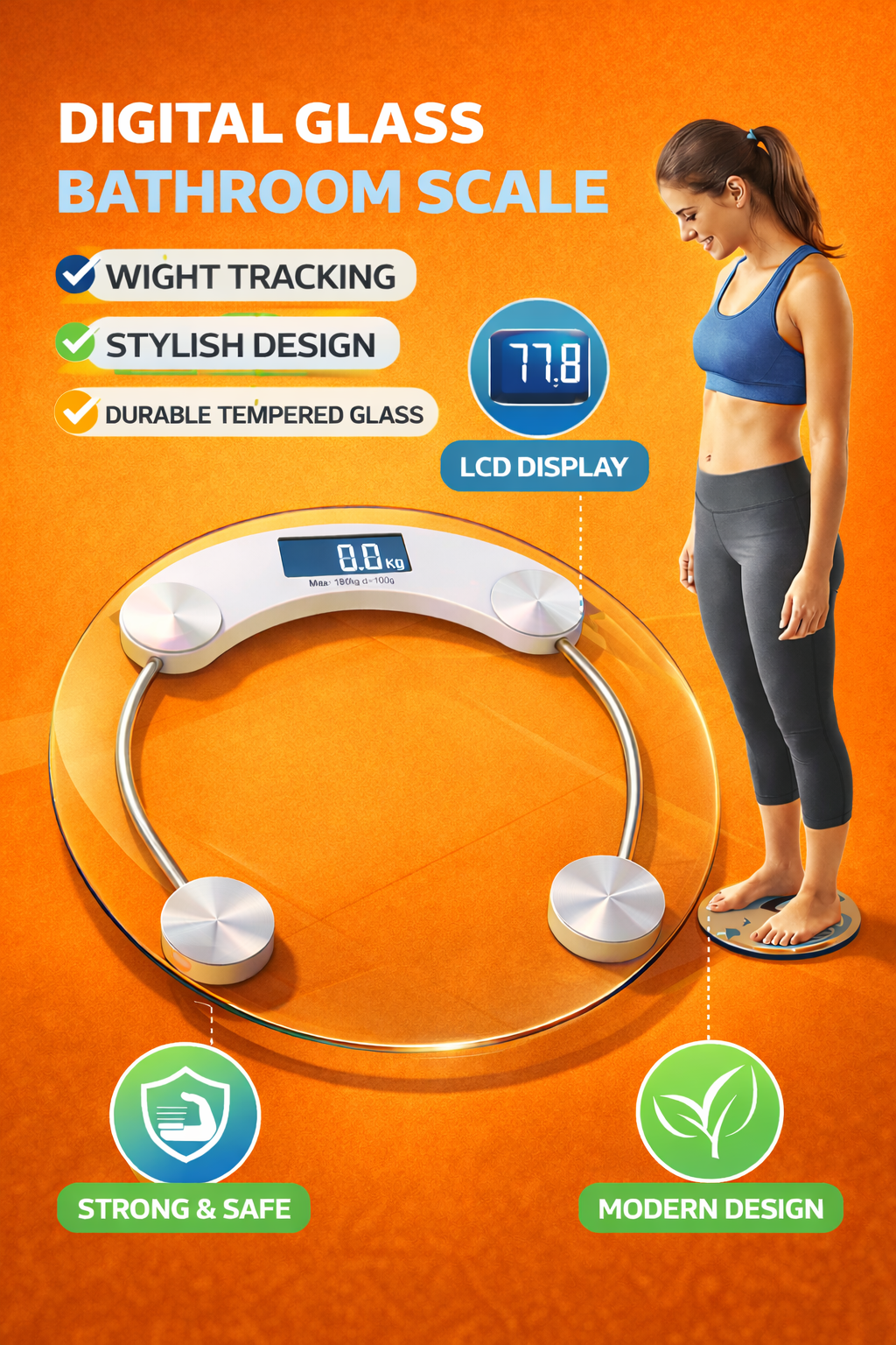 Весы напольные, электронные, для дома, грузоподъемность до 180 кг , с толстым стеклянным корпусом