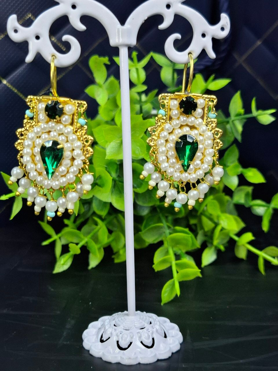 Серьги, размер 50 мм, зеленый — фото 1