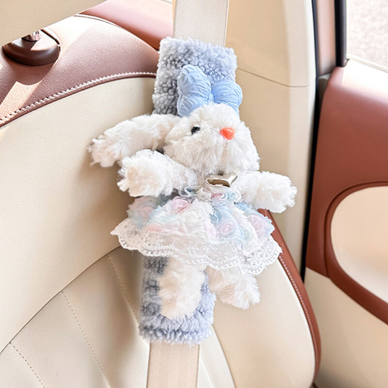 Чехол на плечевой ремень безопасности, плюшевый кролик, полосатый велюр, защита от натирания, синий