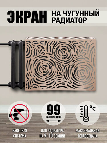 Изображение товара Экран навесной для чугунной батареи, Вихрь, 99x60х15 см, бежевый