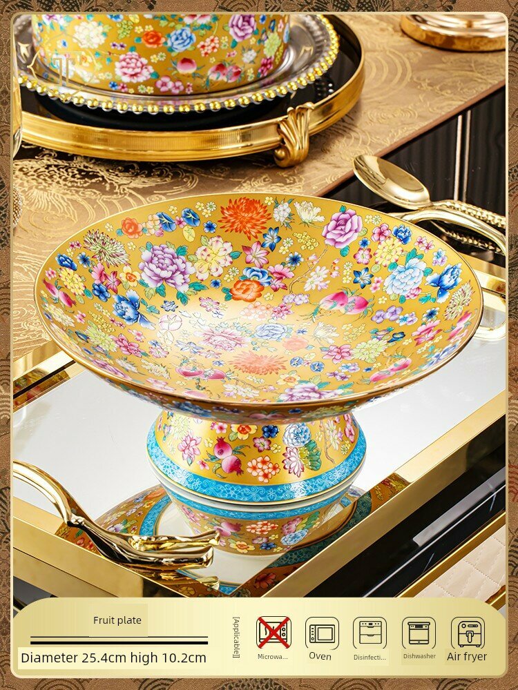 Фруктовая тарелка с рисунком Enamel Cai Xia - Jin Cheng Gong Yi, керамическая сервировочная посуда