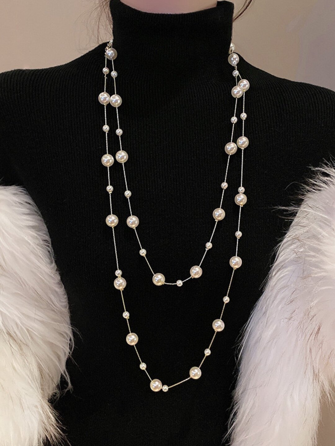 Бусы, искусственный камень, длина 50 см, бежевый — фото 1