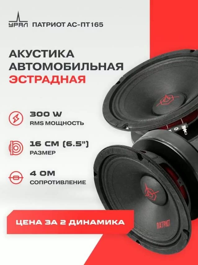 Акустика широкополосная Ural патриот АС-ПТ165, 300 Вт, 6.5" / Динамики 16 см — фото 1