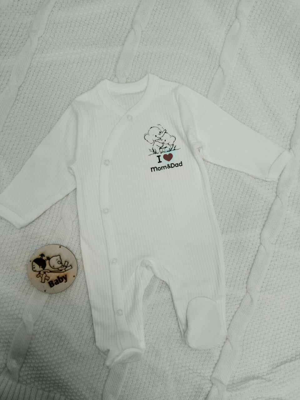 Комбинезон  1, закрытая стопа, размер 0-2 мес, белый, — фото 1