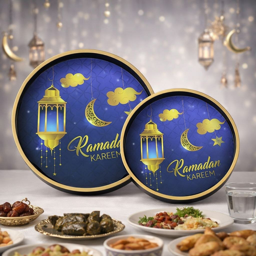 Поднос «Ramadan Kareem» круглый, деревянный борт, стеклянная поверхность