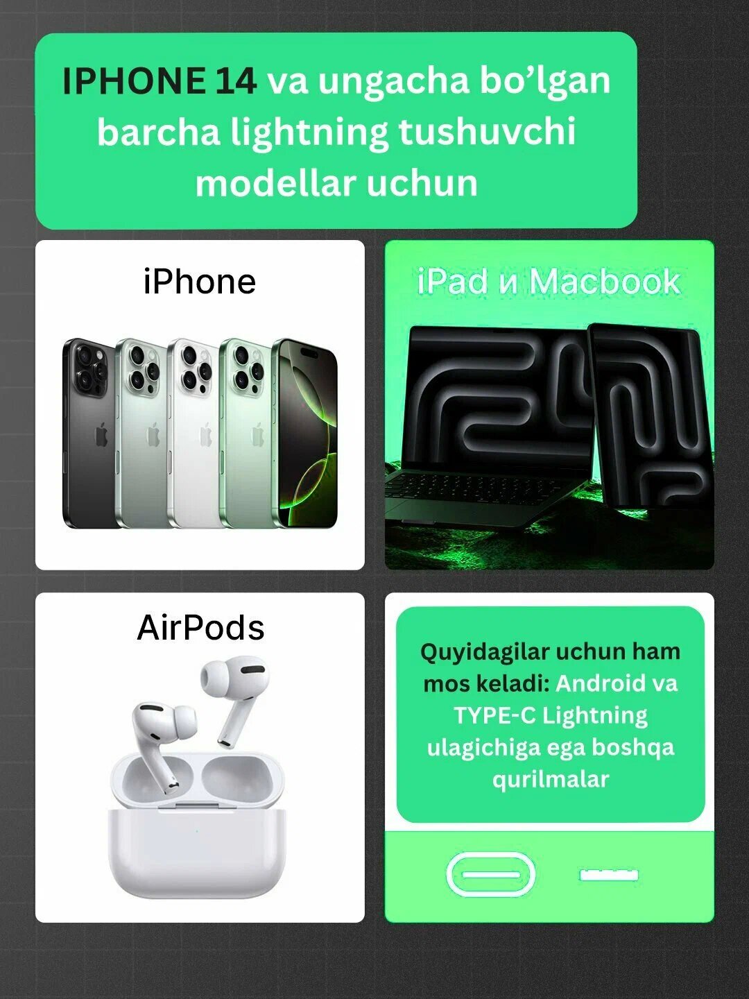 Зарядное устройство для iPhone 25Вт, Type-C, кабель Lightning — фото 1