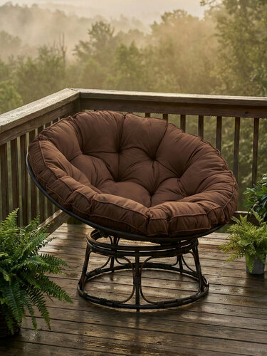 Изображение товара Кресло из искусственного ротанга папасан вращающийся D114, шоколад, коричневая