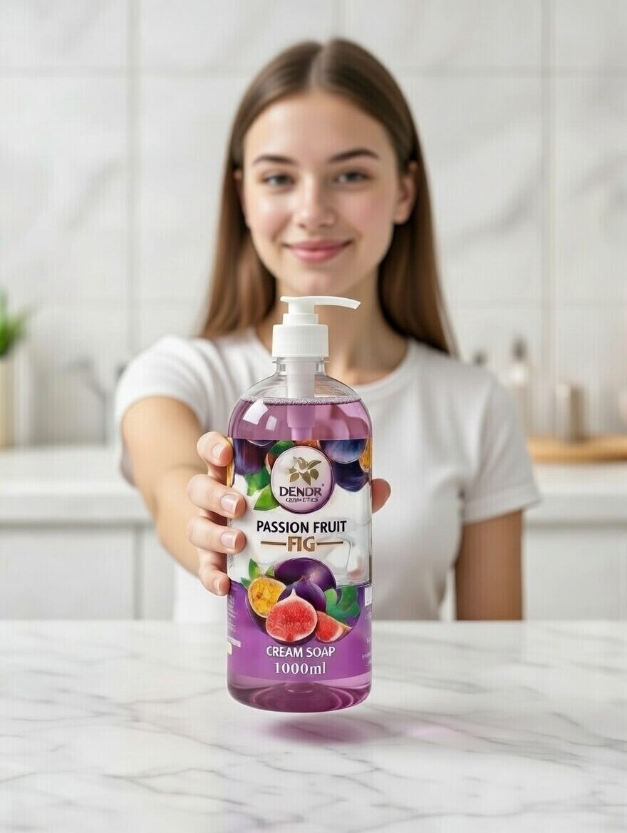 Жидкое мыло DENDR, антибактериальное, с дозатором, инжир и лемонграсс, 1000мл — фото 1