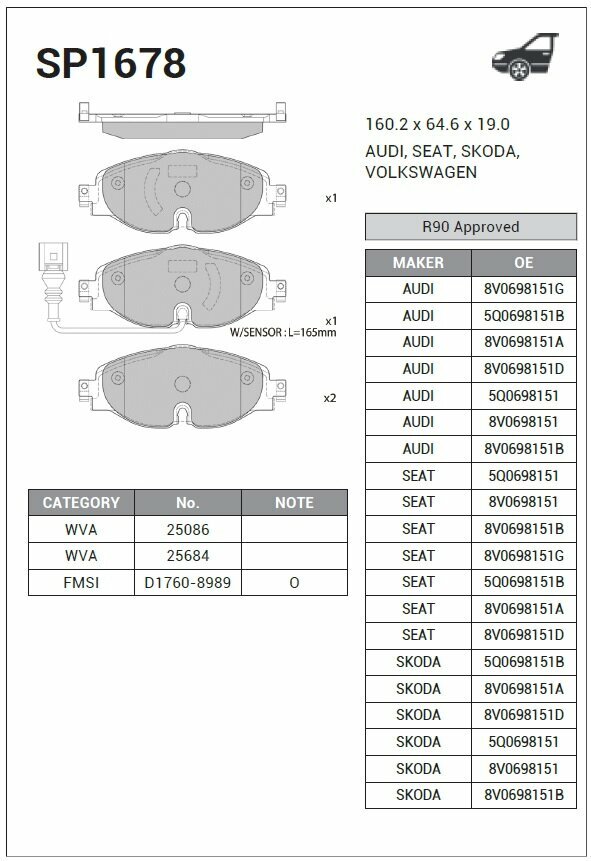 Колодки тормозные передние SANGSIN BRAKE SP1678