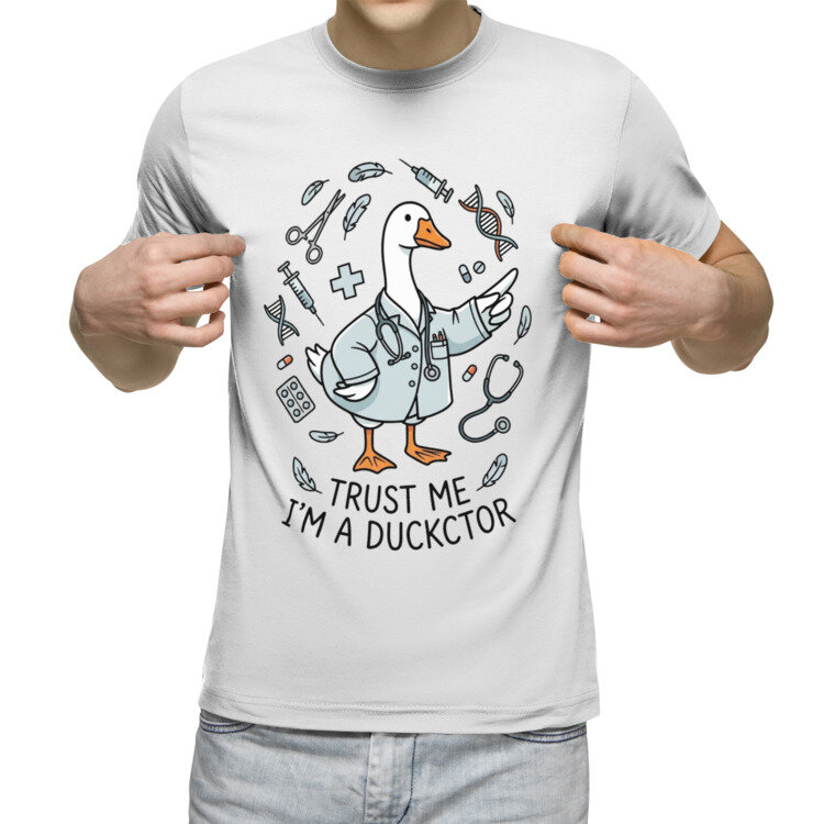 Мужская футболка «trust me im a ducktor» (белый, 3XL)
