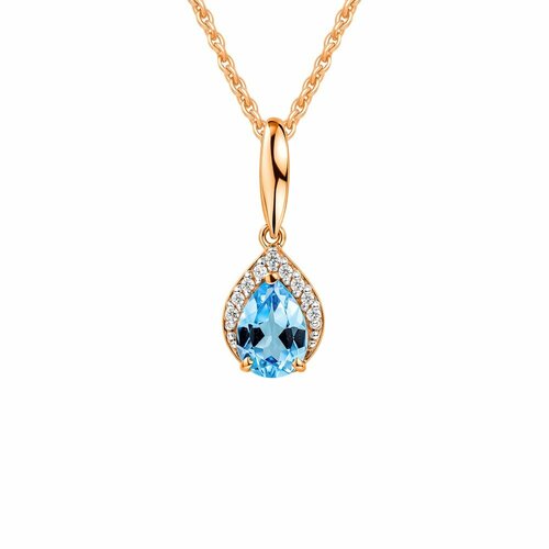 фото Подвеска 585gold, красное золото, 375 проба, золочение, топаз, фианит, голубой