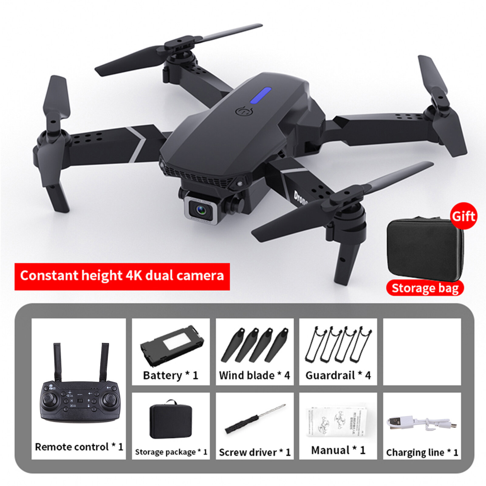БПЛА E88 с камерой, 4K/High-Defination/1080p One Click Sauft & Plant, Quadcopter с дистанционным управлением для взрослых детей