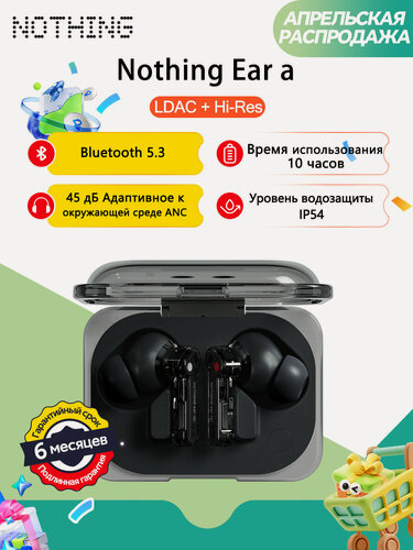 Изображение товара Наушники беспроводные с микрофоном Nothing Ear (a), Bluetooth, USB Type-C, слоновая кость, Черные