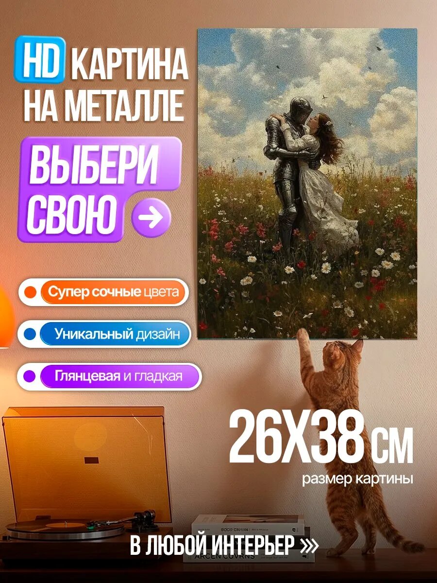 Картина на HD металле Рыцарь и принцесса
