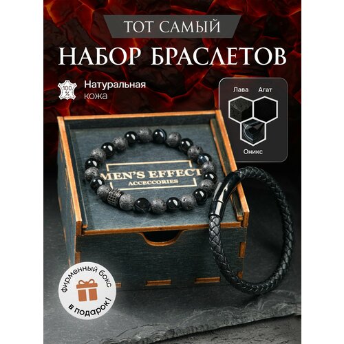фото Браслет, металл, агат, оникс, черный