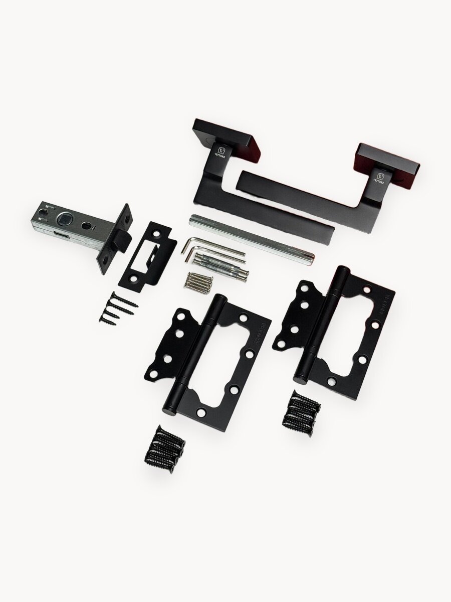 Ручки дверные межкомнатные, Защелка, Петли Черный матовый Комплект