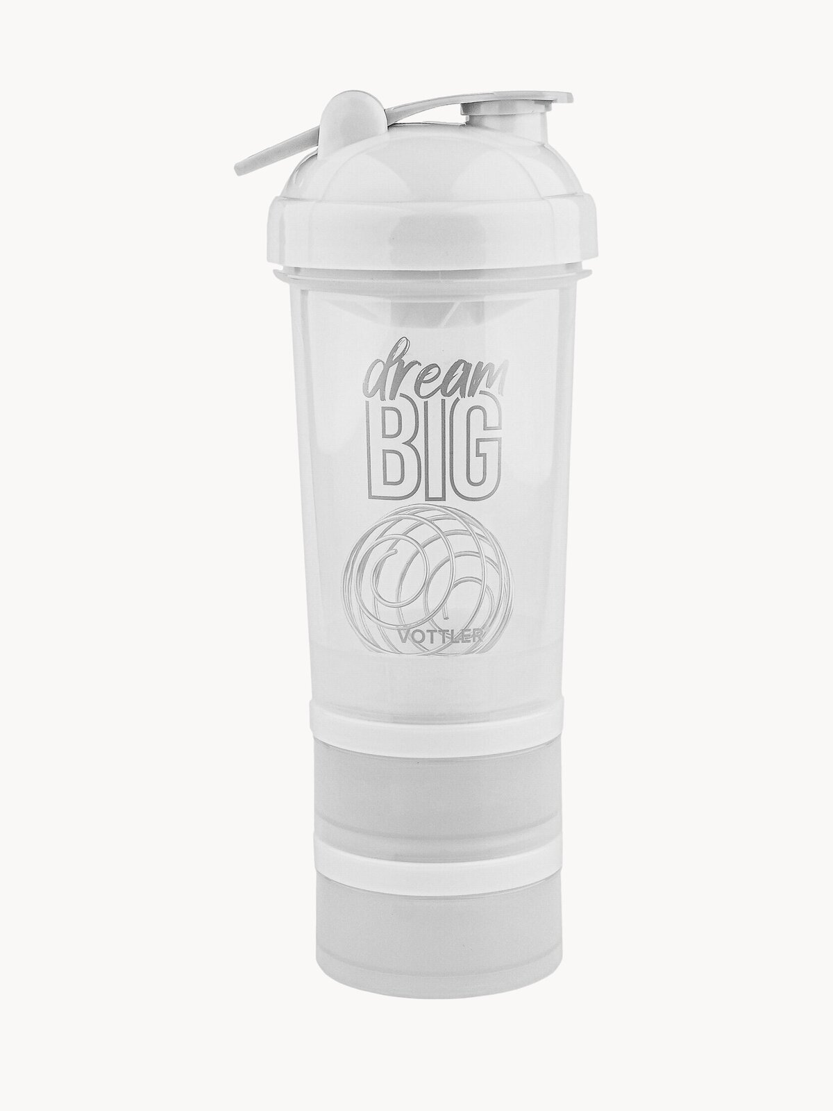 Шейкер спортивный с чашей под протеин 500 мл с венчиком и сеткой VOTTLER, 2 контейнера, прозрачный