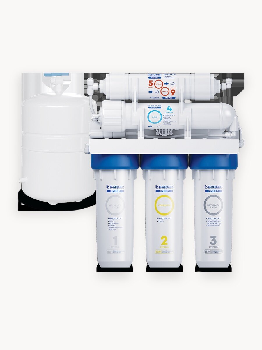 Фильтр под мойку для очистки воды пятиступенчатый c технологией обратного осмоса барьер профи Осмо 100, без крана