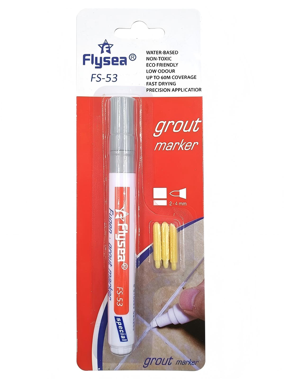 Маркер краска для плиточных швов FLYSEA Grout Marker (2-4 мм) + 3 запасных наконечника, серебряный FS-53 серебряный