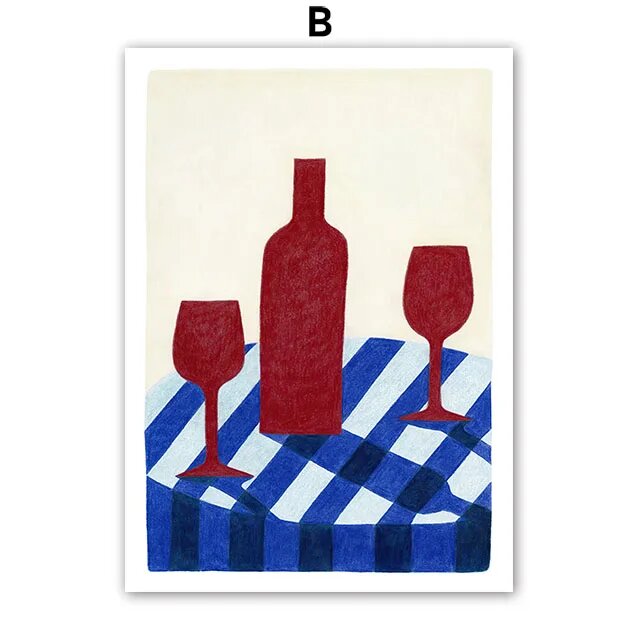 Абстрактный Принт На Холсте Red Blue Bird Coffee Wine Nordic Style B, 30x40cm