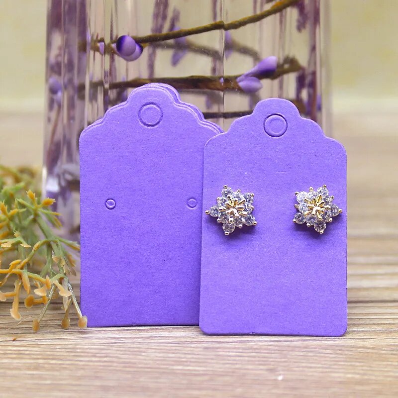 Карточки для сережек из картона 100 шт 100 cards, Фиолетовый, purple