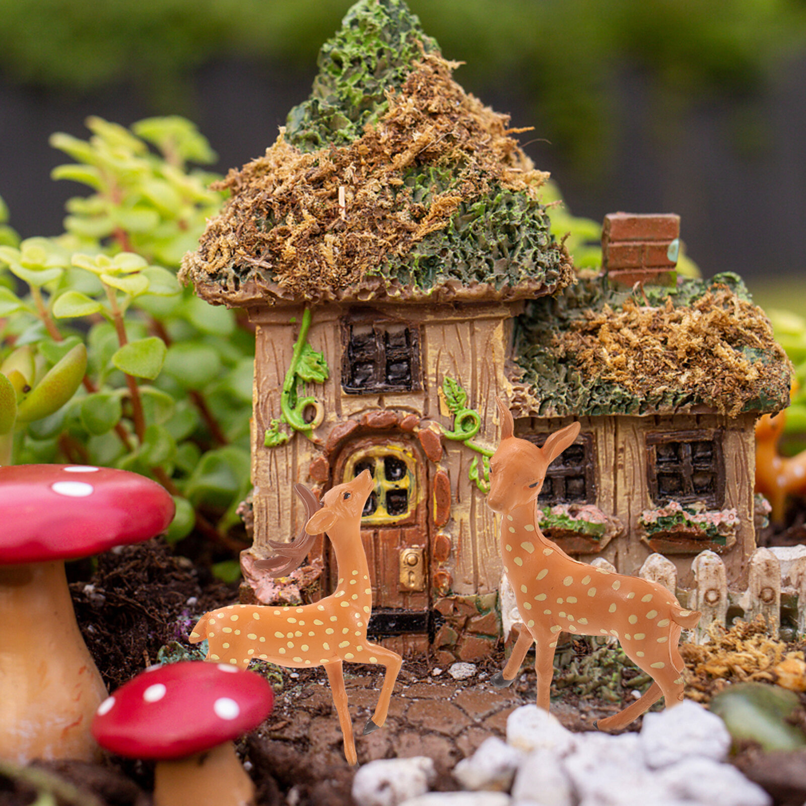 2 Статуэтки Оленей Из Резины Для Декора Сада И Дома Оранжевого Цвета 5 5X4Cm Подарок На Рождество