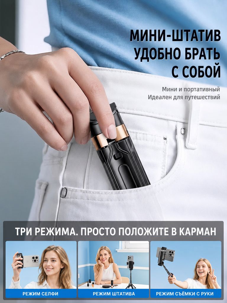 Рукоятка - штатив Extendable Grip Tripod для смартфона Чёрная RC25