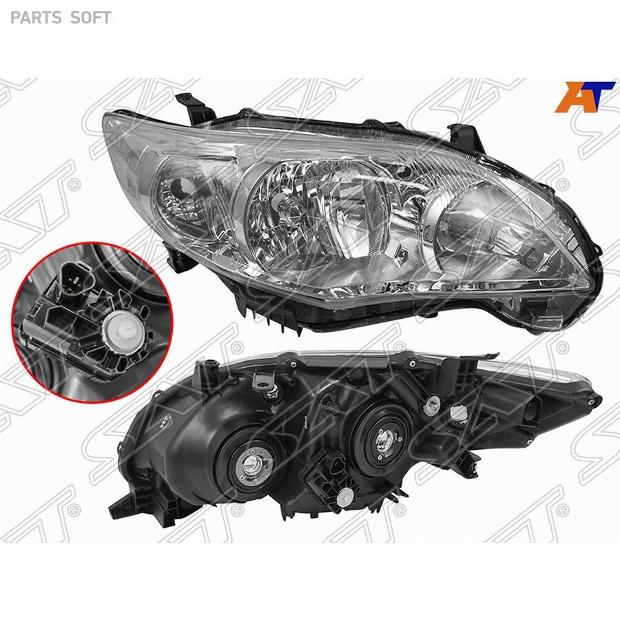 Фара Toyota Corolla (E150) 10-13 (Справа/ Галоген/ С электрокорректором) от официального дистрибьютора, SAT, артикул ST1121130RLDEMN