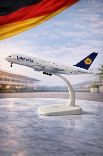 Изображение товара Модель самолета металлическая Airbus A380 Lufthansa - 20 см.