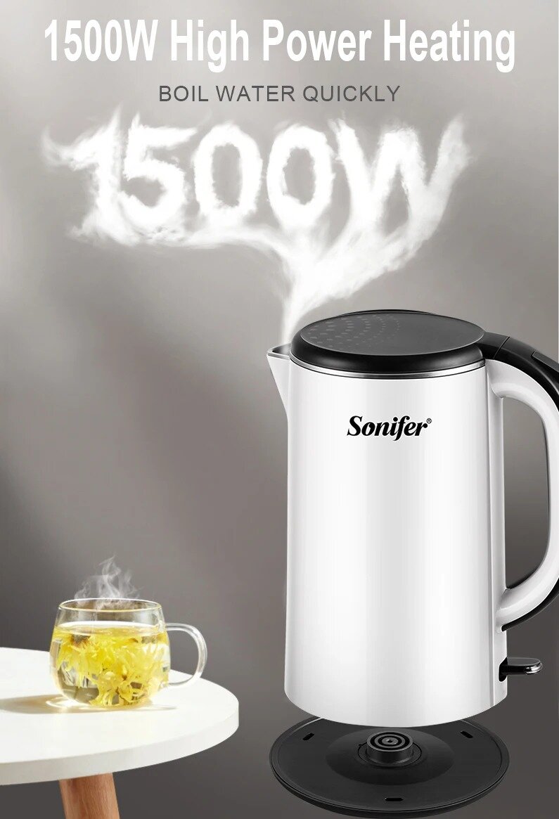 Электрический чайник SONIFER SF-2091, мощность 1500 Вт, объем 1,8 л, корпус из нержавеющей стали — фото 1