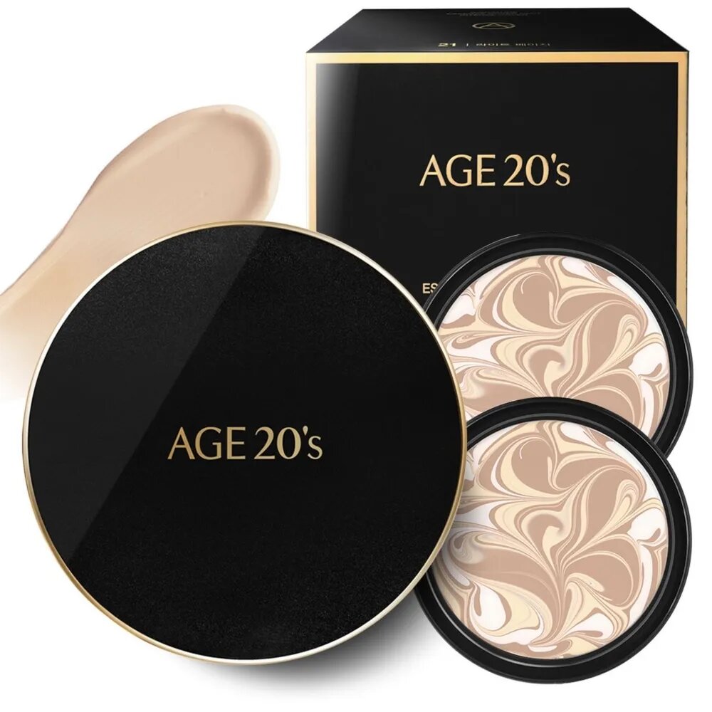 AGE 20's SIGNATURE ESSENCE COVER PACT / Крем-пудра для комбинированной кожи в формате кушона ТОН 21 Light Beige с защитой SPF 50+ с рефилом. Южная Корея