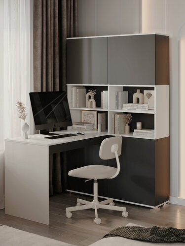 Изображение товара Компьютерный, Письменный стол Винсент, универсальный, угловой, белый/графит, 122x133x190 см