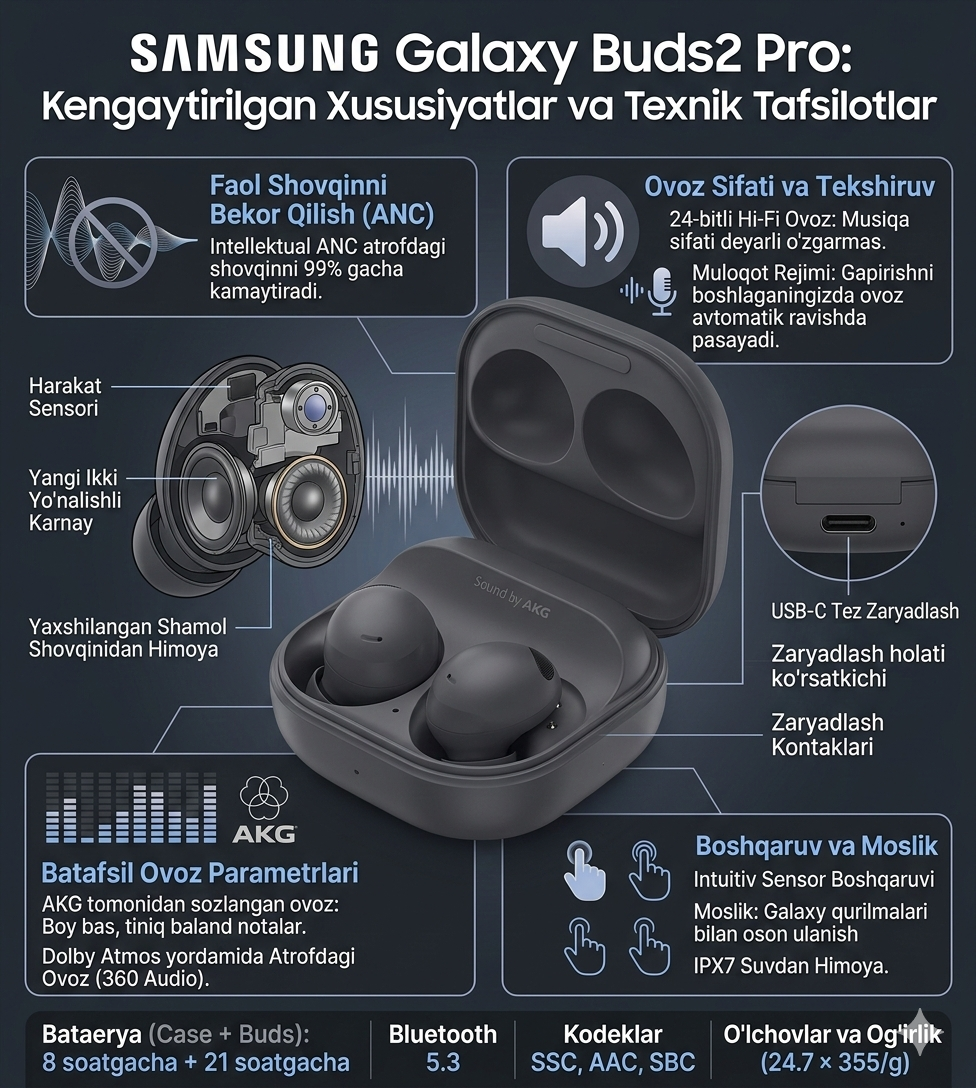Наушники Samsung Galaxy Buds Pro 2 BLACK – беспроводные, сенсорное управление