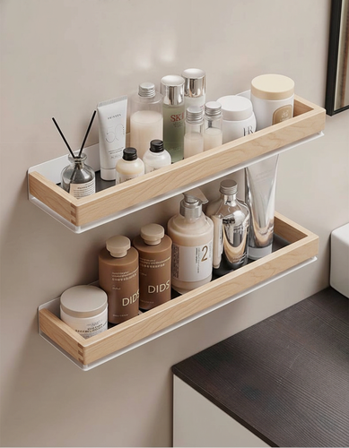 Изображение товара Полка для ванной 40 см из натурального дерева с ограничителями