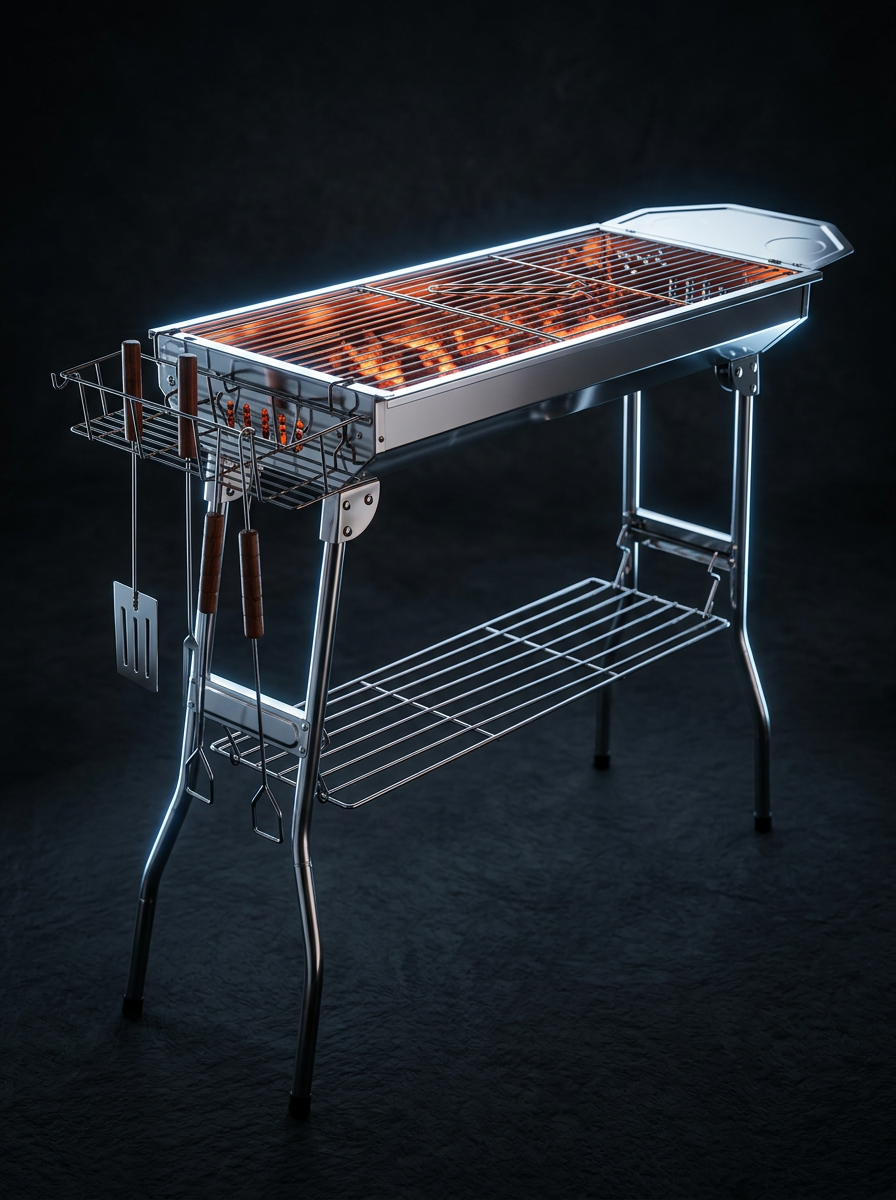 Мангал для шашлыка с принадлежностями, нержавеющая сталь, 73х70х33 см