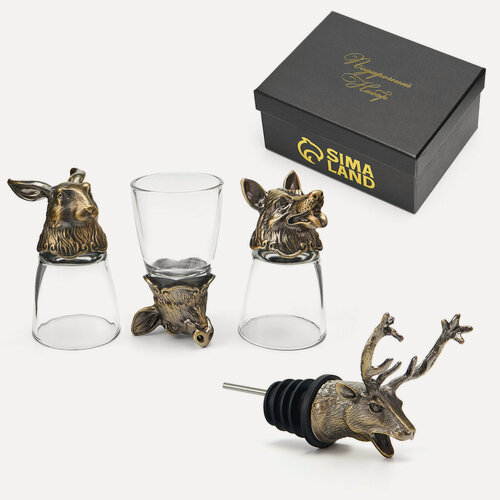 Изображение товара Подарочный набор 4 в 1 "Охотнику": 3 рюмки для водки по 30 мл, дозатор