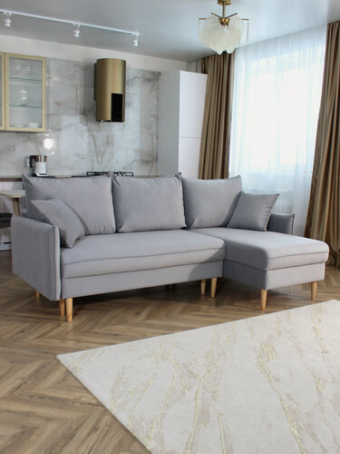 Изображение товара Диван-кровать угловой Фьорд с оттоманкой светло-серый, правый угол, механизм Тик-так, 216х145х95 см