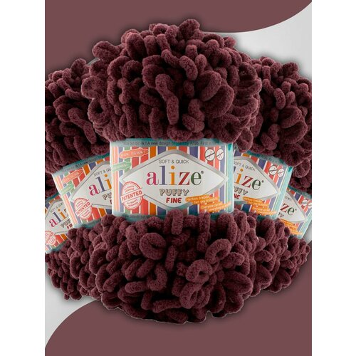 Пряжа для вязания Alize Puffy Fine плюшевая, цвет 993 розовый шоколад, 100 г / 14 м, 5 мотков