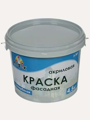 Изображение товара Краска воднодисперсионная, Оптимист, Латек Л301, акриловая, фасадная, влагостойкая, матовая, 4.5 кг