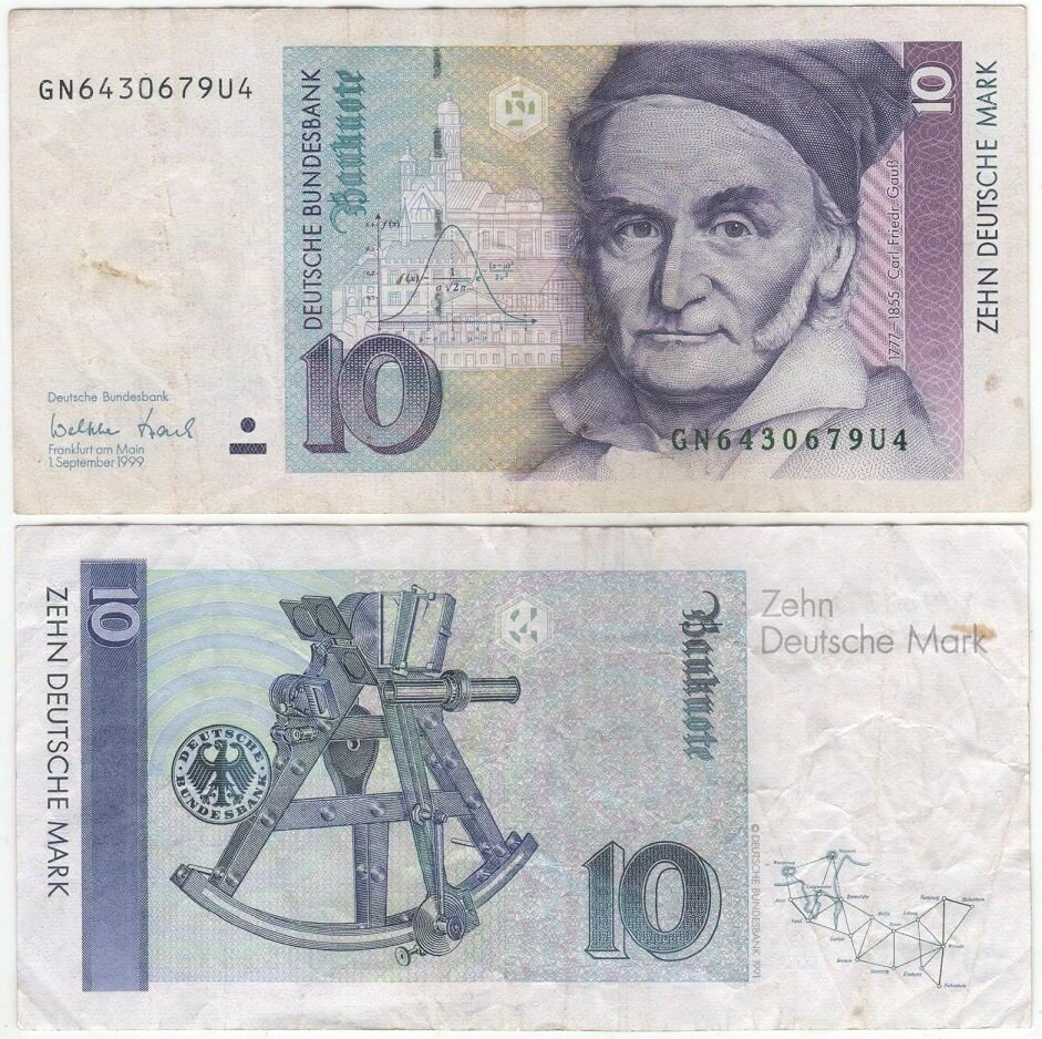 1999 Банкнота Германия ФРГ 10 марок Карл Фридрих Гаусс VF