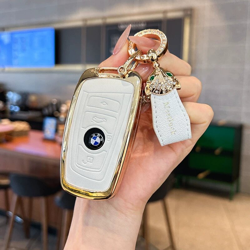 Чехол для ключа BMW белого цвета с белым мини-шнуром лисы для моделей 3, 5, 2, 1 серии