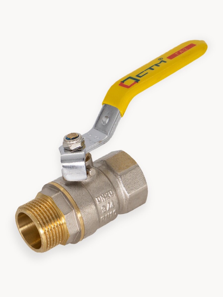 Кран газовый 1/2", шаровый, Ручка-рычаг, резьба Внутренняя; Наружная,