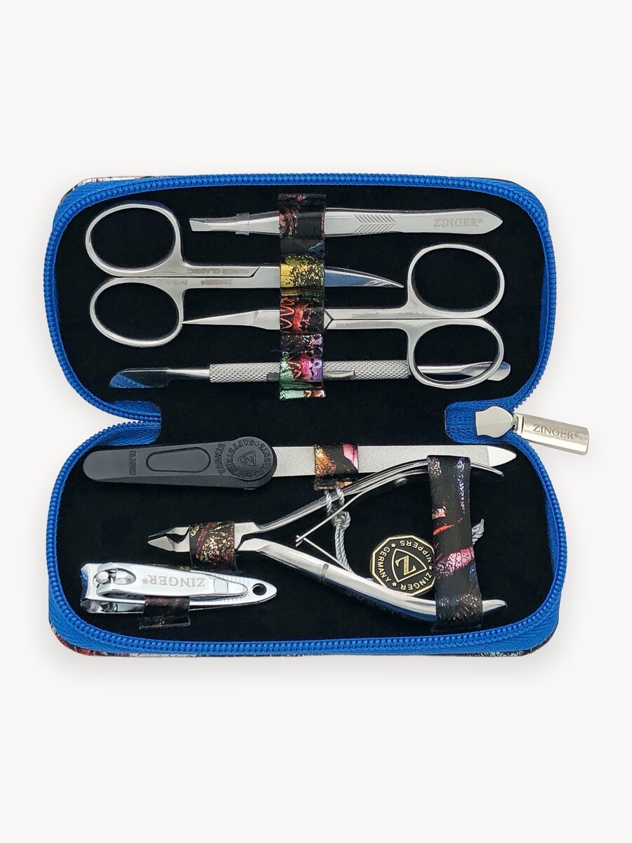 Маникюрный набор Zinger 7105, 7 предметов, медицинская сталь, серебристый/бабочки