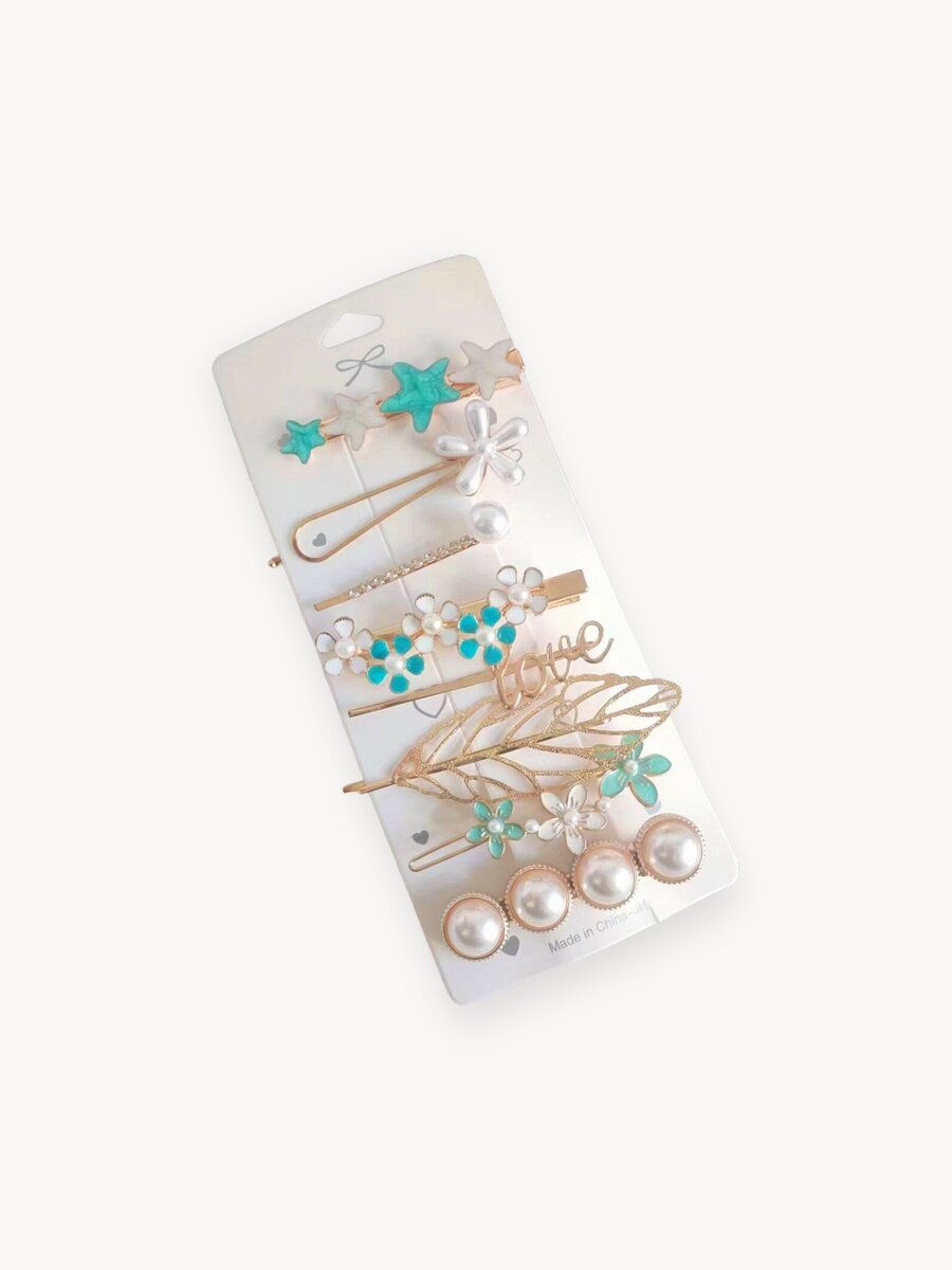 "Весенние цветы" Набор заколок, 8 штук, цвет золотистый