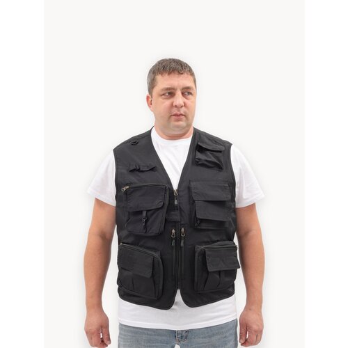 Жилет мужской сетчатый черный разгрузочный строительный, для рыбалки, охоты, 6xl