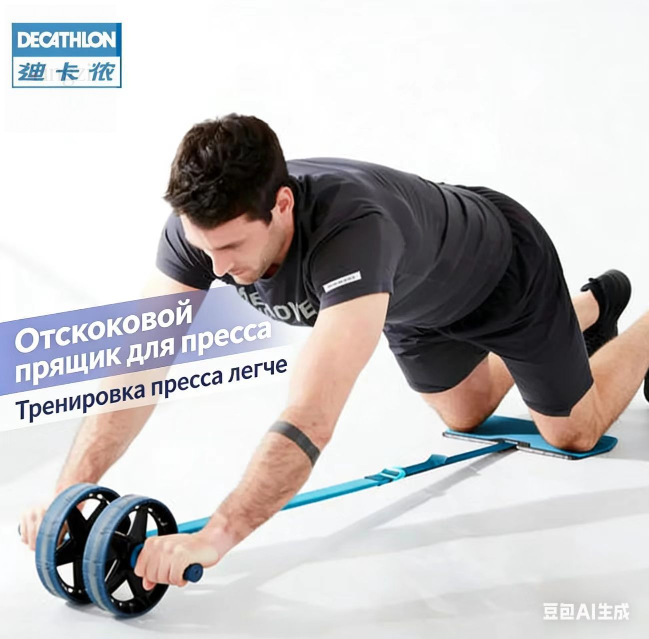 Тренажер для пресса DECATHLON EYB5 двухколесный, авто возврат, домашний фитнес